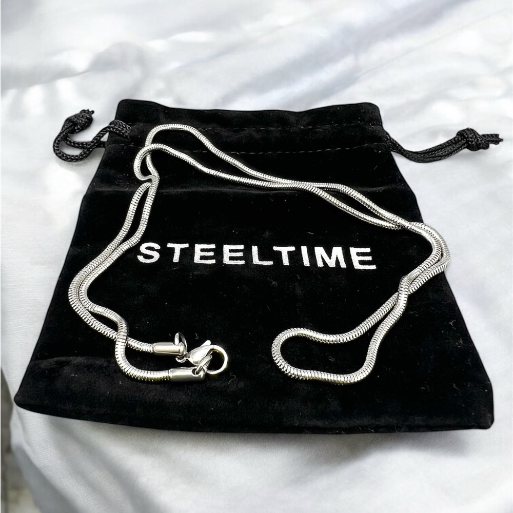 Steeltime Silver Snake Link Stainless Steel Necklace